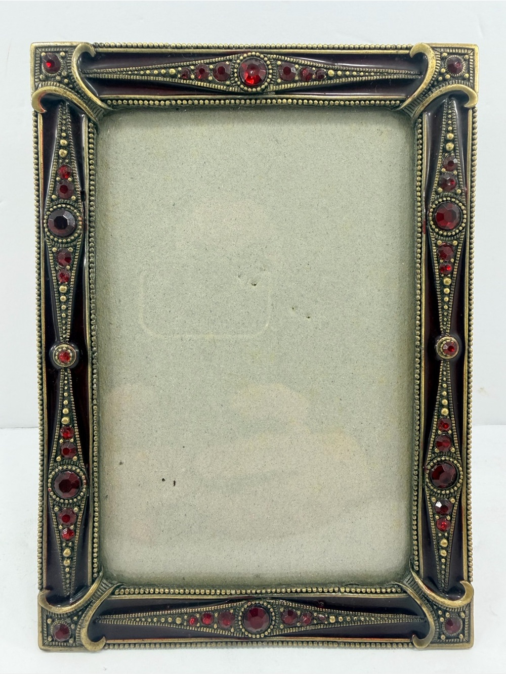 Vintage SK Jeweled 3.5x5.5 Frame Ruby Red Rhinestone Enamel Victorian Whimsigoth